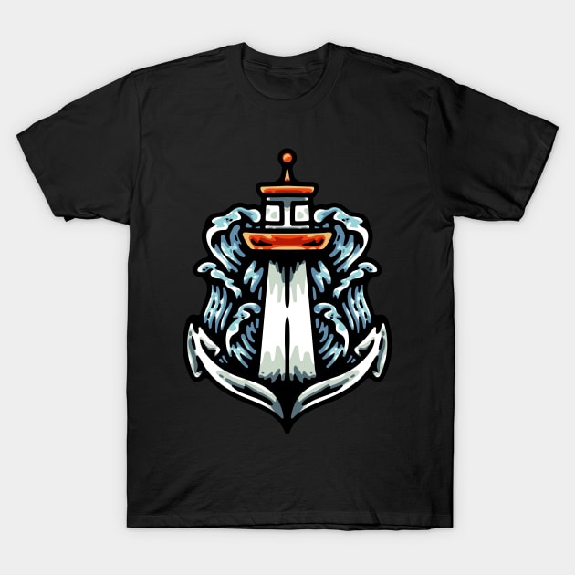 Anchor And Lighthouse T-Shirt by andhiika